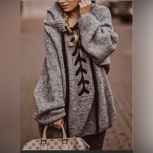 Casual Hoodie Cotton Solid Sweater Coat, Khaki